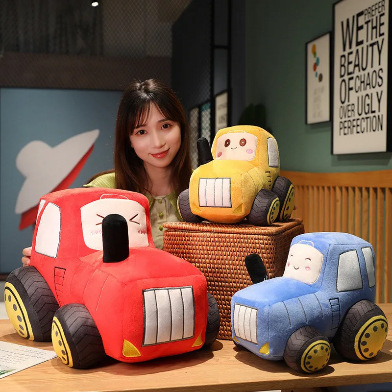 Kawaii Tractor Ambulance Taxi Car Plush Toys Cartoon Stuffed Soft Vehicle Dolls Creative Christmas Birthday Gift