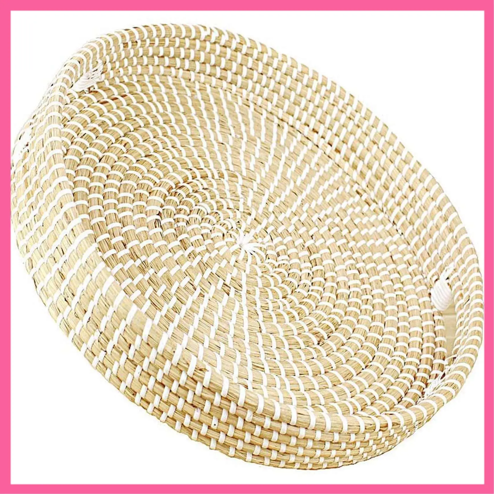 

HOT-Natural Seagrass Woven Basket Round Serving Tray With Handles Coffee Table Tray Hand Woven Storage Basket For Fruit, Tea