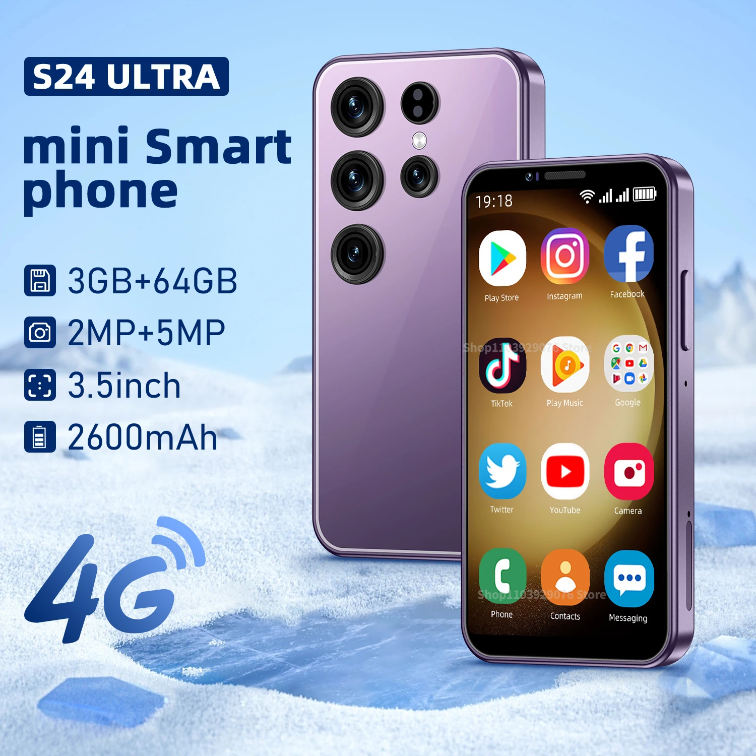 

Mini S24 Ultra Smartphone 3.5 Inch Little Android10 4GB RAM 128GB ROM Dual SIM Standby 1000mAh 4G Network Compact Mobile Phone