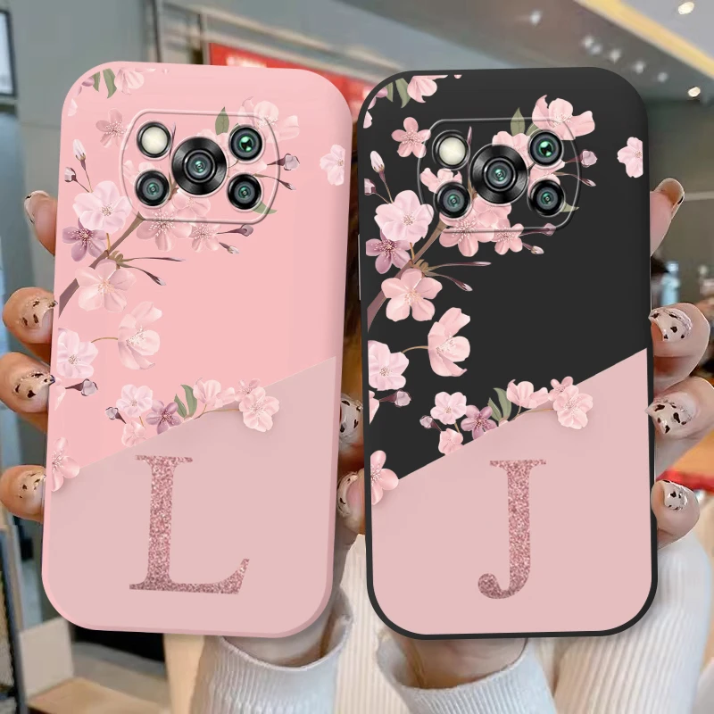 Cute Initial Letter Case For Poco X3 X 3 Pro X3 NFC Back Cover Simple Style Flower Soft Silicone Fundas For Xioami Poco X3 Coque