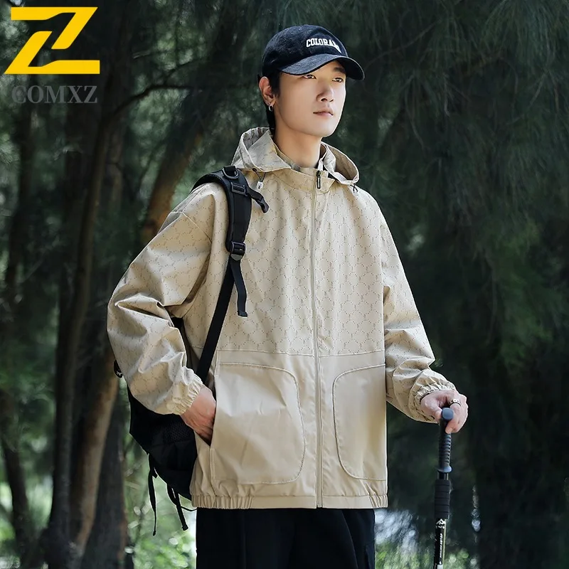 سترة COMXZ للرجال متعددة الوظائف خفيفة الوزن لتسلق الصخور في الهواء الطلق معطف متين بغطاء للرأس ملابس خريفية مقاومة للرياح في الشارع #1