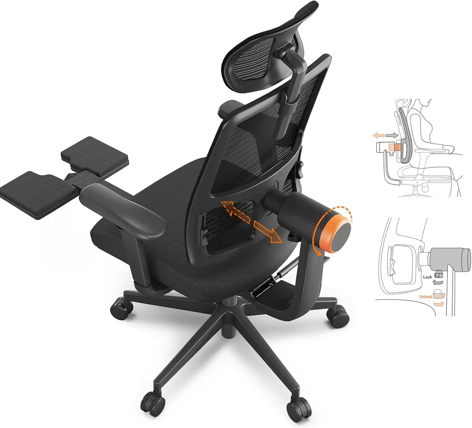 

Ergonomic Chair with Footrest Home Office Desk Chair with Auto Following Lumbar Support 4D Armrest Seat Depth Height Adjustable