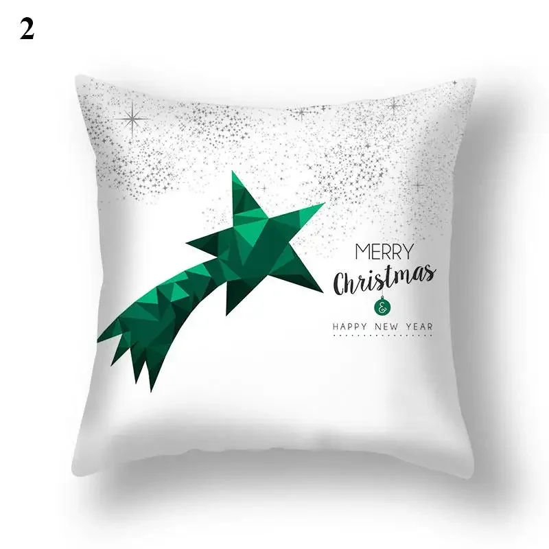 Cartoon Comfort Cushion Cover Pillowcase Christmas  Green Santa Snowflake Elk Print