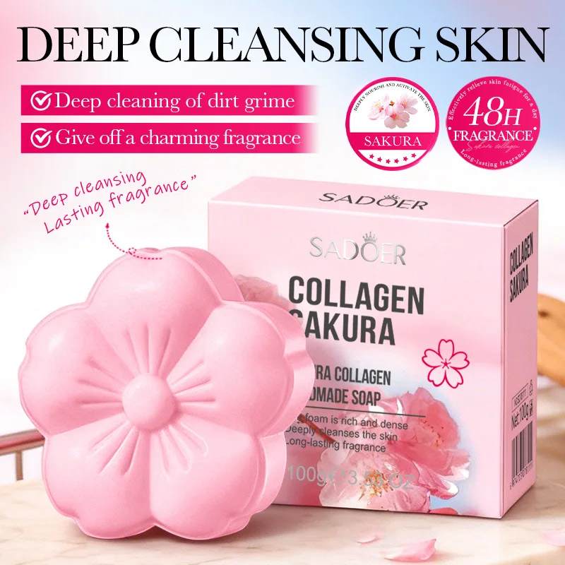 

Cherry Blossom Collagen Handmade Soap 100g Gentle Cleaning Moisturizing Bath Soap Cleaning Exfoliating Moisturizing