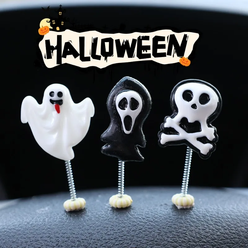 Halloween Car Ornaments Car Dashboard Center Console Cartoon Shaking Head Ornament Bat Ghost Wizard Pumpkin Lantern Decoration