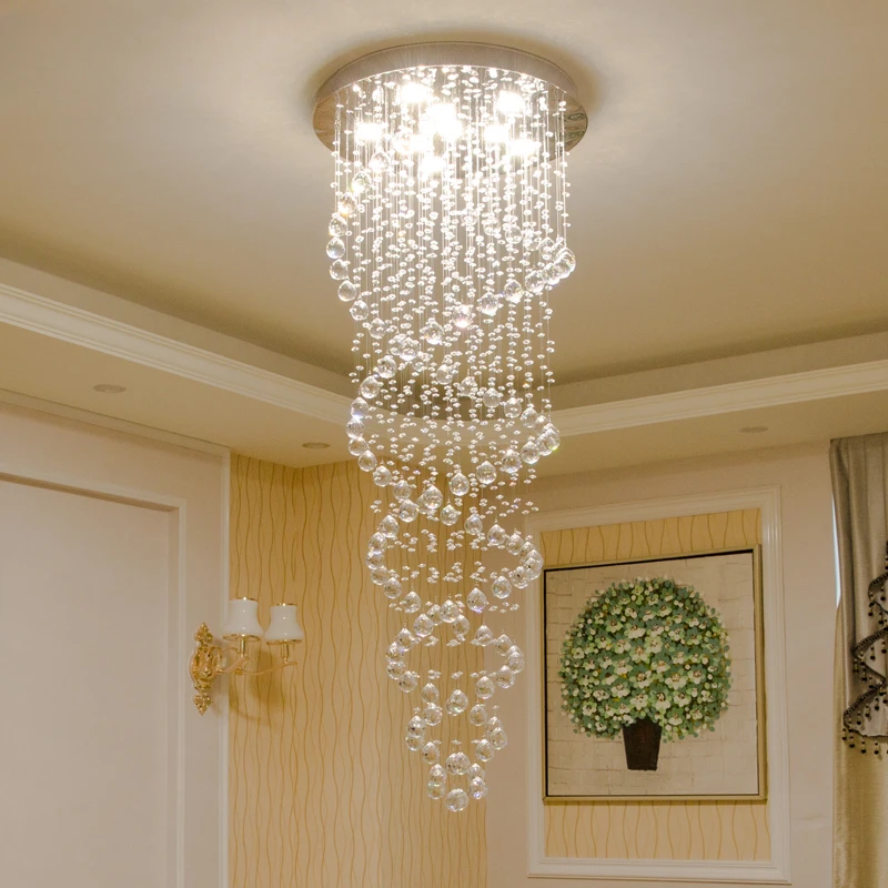 

Modern LED Crystal Chandeliers Light Fixture for Staircase Stair Lights Luxury Hotel Villa Vanity Bedroom Hanging Lamp