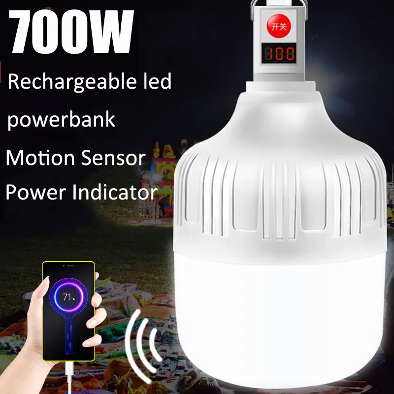 700W Portable Camping Lantern USB Rechargeable Light Bulb Powerful Battery Tent Lamp Power Bank Emergency Lighting Motion Sensor