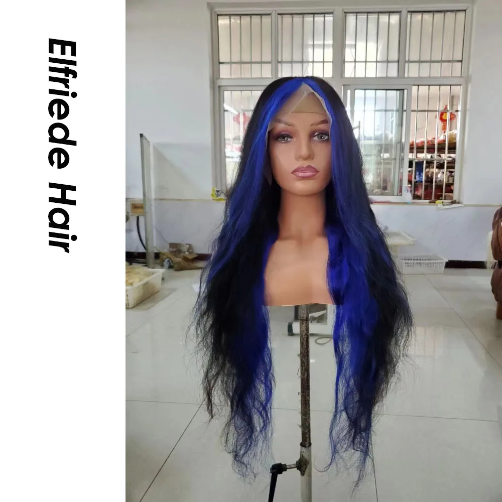 Elfriede Body Wave Black Blue Skunk Stripe Hair Wigs for Women 4x4 Lace Wig 13X4 13X6 HD Lace Frontal Wig 100% Human Hair Wigs