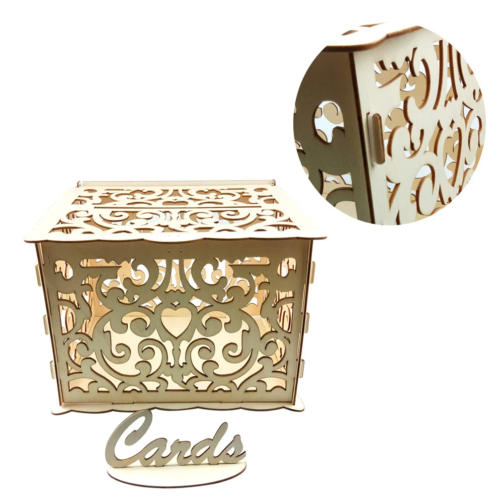 

Wooden Wedding Cards Box Hollow Design Rustic Check-In Storage Container For Banquet Party Decoration Use Pattern 2