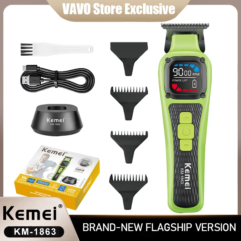 

Kemei KM-1863 Hair Trimmer Professional Clipper Electric Trimmer Rechargeable Barber 0mm Zero Gapped Carving Cutting Machine