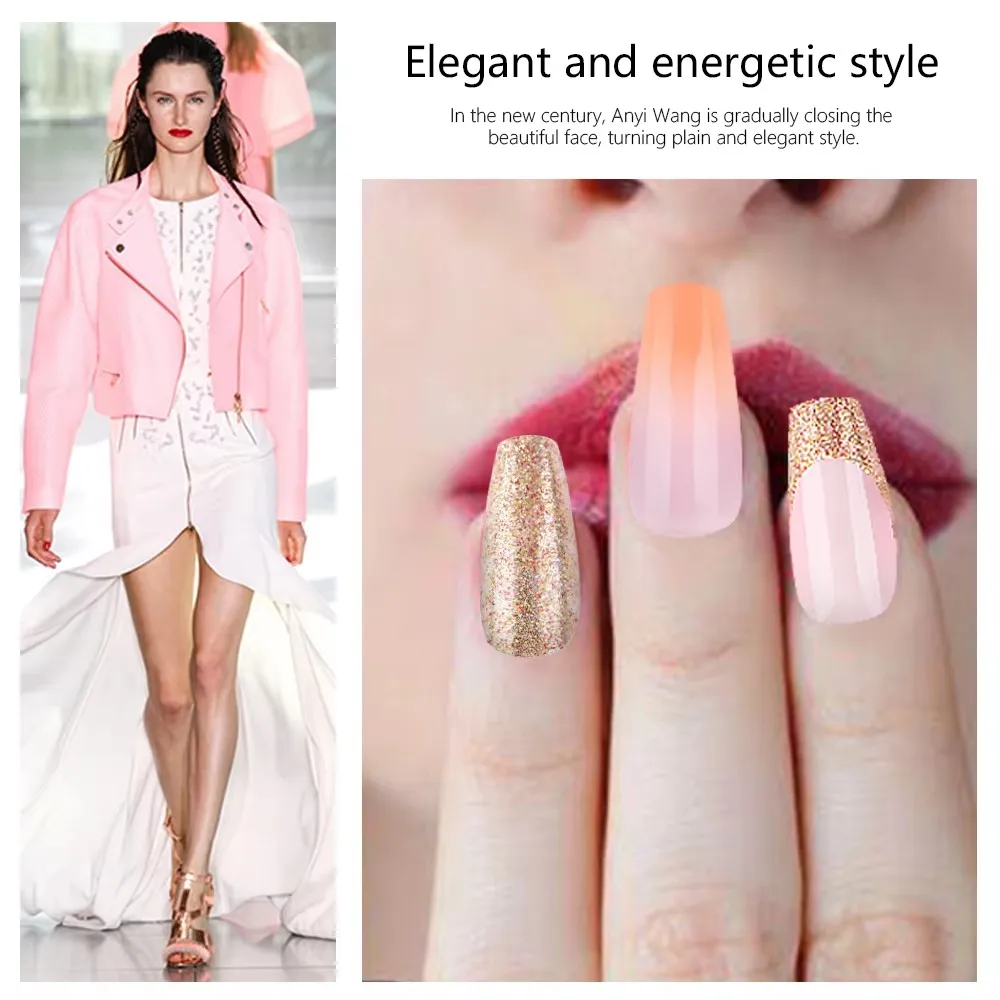 

ABS Eco-friendly Press-on Nail Tips Long Coffin Shape False Nails Glue Handmade Halal Certified Fashionable Full Cover Design
