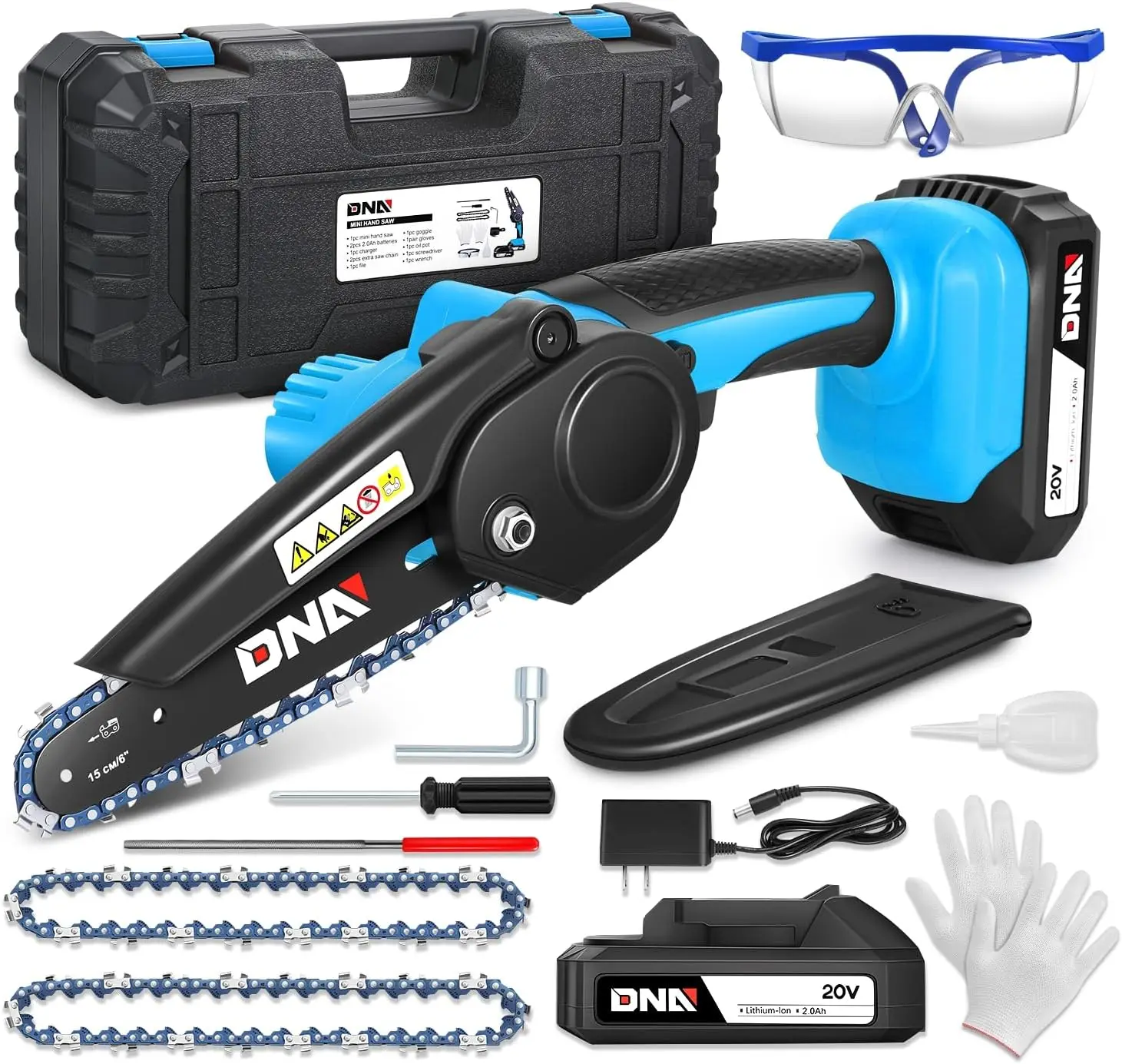 

Chainsaw, 6 Inch Electric Chainsaw Cordless Handheld Chainsaw with 2 20V 2000mAh Batteries, Small Chainsaw Electric Saw for Tree