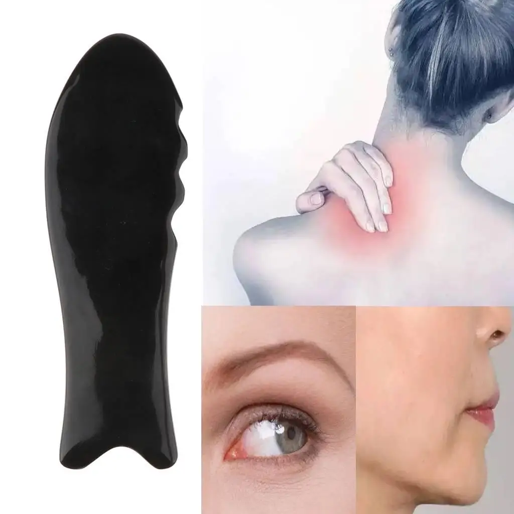 Portable Smooth Fish Shaped Board Facial Scraping SPA Massage Black