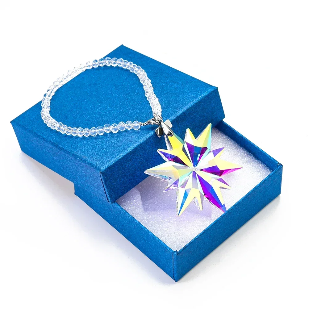 Hexagram Snowflake Laser Faceted Crystall Car Hanging Ornament Rainbow Maker Solomon Star of David