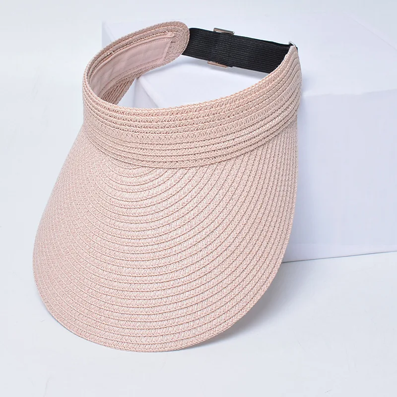 UPF50+ Wide Brim Visor Hat for Women Straw Beach Sun Visor Foldable Ponytail with UV Protection