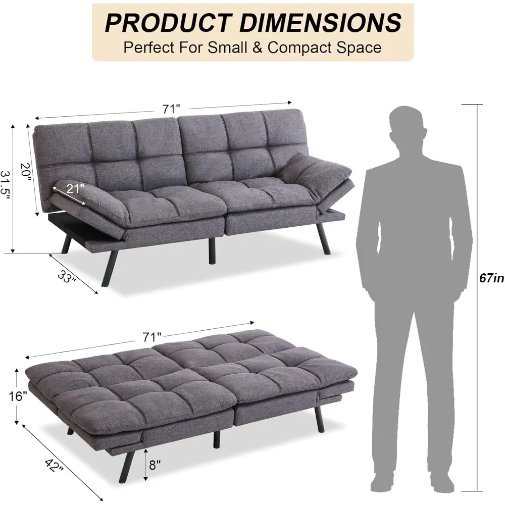 Convertible Sofa Bed with The Raised Armrest Can Be Used As A Sleep Pillow Adjusted Backrest and Armrest Sofabed