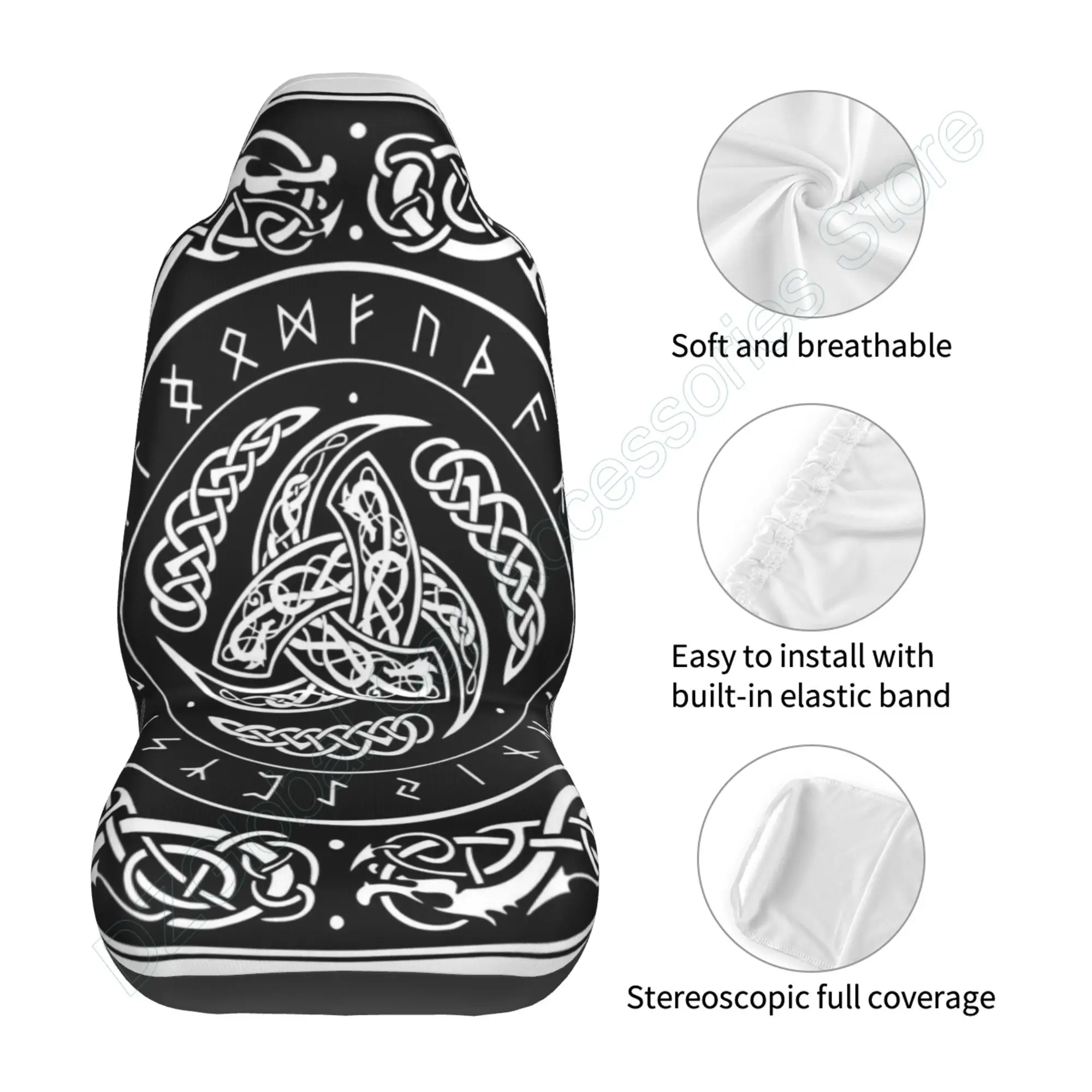 Car Seat Covers Norse Triple Horn of Odin Decorated Scandinavic Ornaments Set of 2 Auto Accessories Protectors