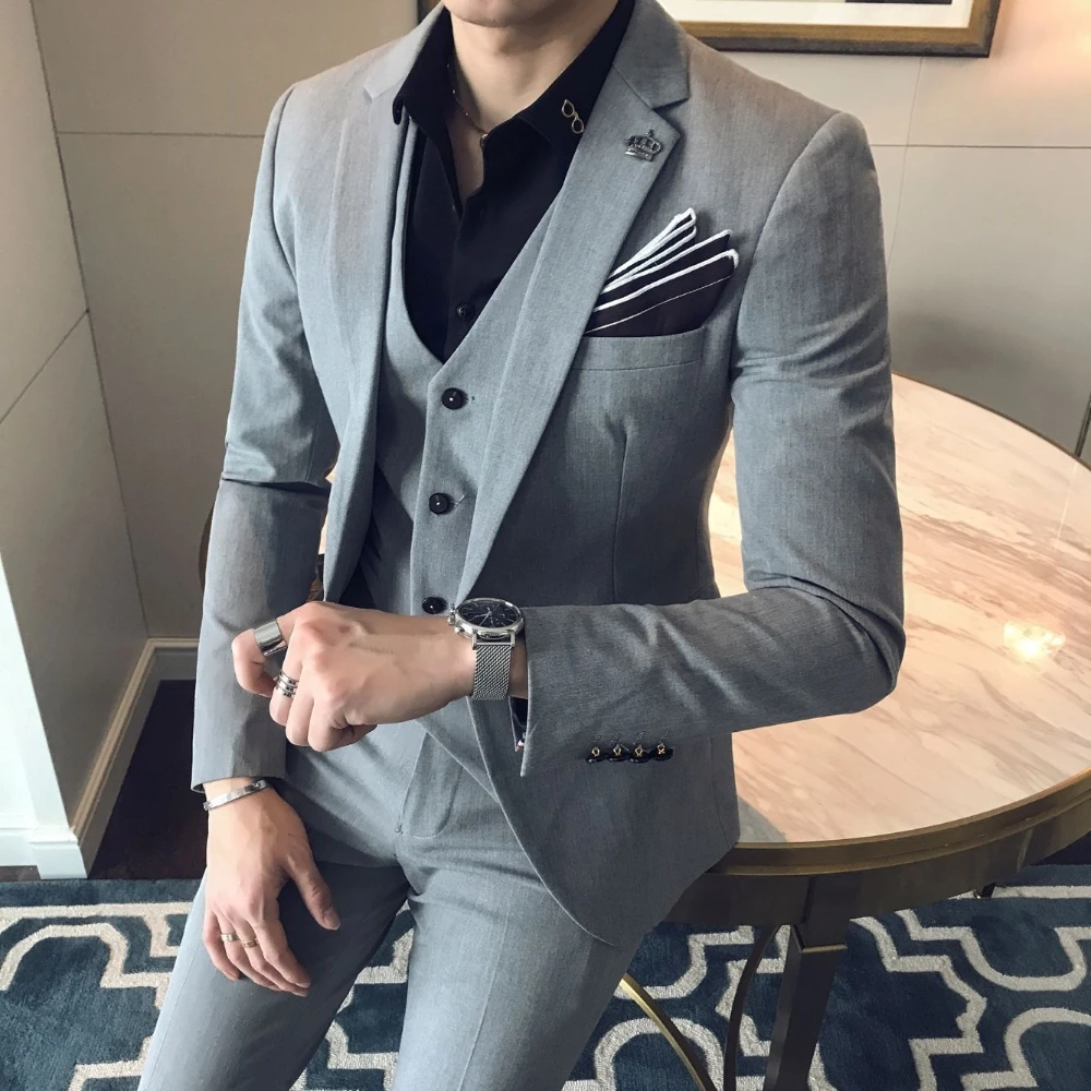 Thin Summer Casual Jacket Pants 2-pieces Suit Set Mature Office Business Tuxedo Stylish Groom Wear Formal Party Outfit For Men