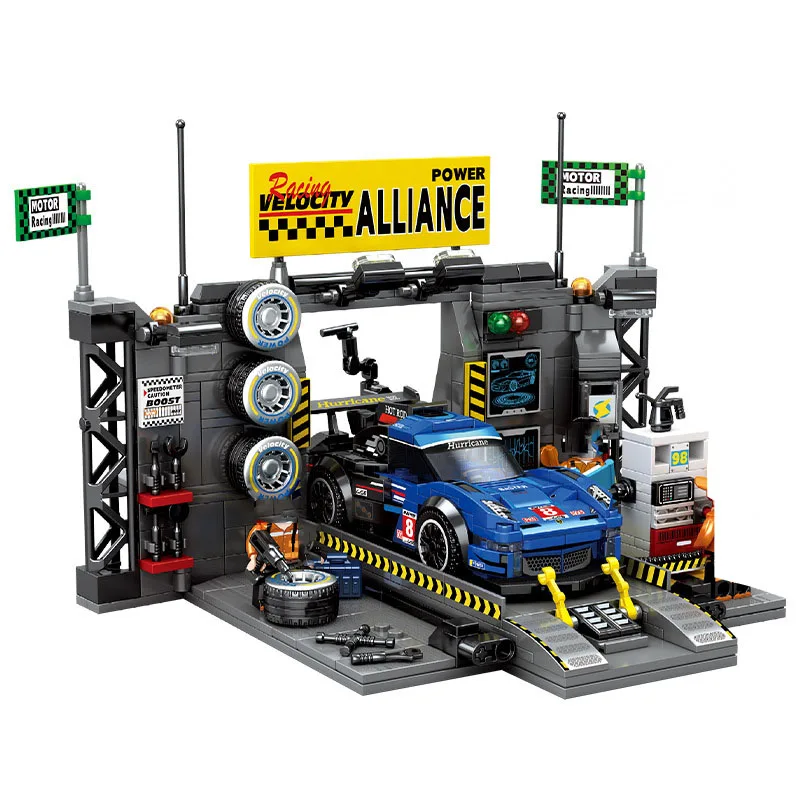 Speed Rally Racing Car Building Block Racetrack Supply Point Bricks Figures Construction Model Toys Collection For Kids Gifts