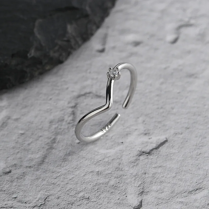 CIAXY الفضة اللون هندسية متموجة خط خواتم للنساء شخصية مطعمة الزركون حلقة مفتوحة مجوهرات بسيطة