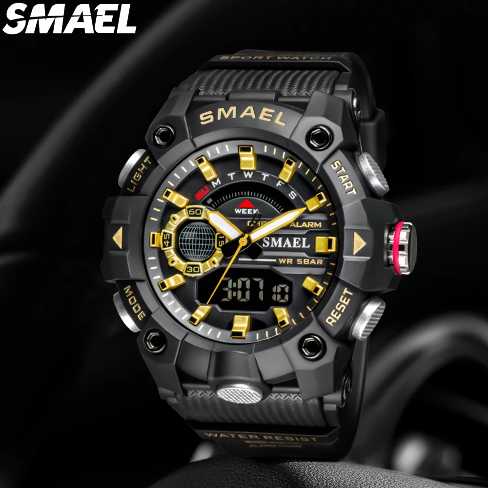 SMAEL 8040 Herren-Militär-Digital-Sportuhr – 50 m wasserdicht, stoßfest, LED-Alarm, Stoppuhr, Chronograph, Armbanduhr