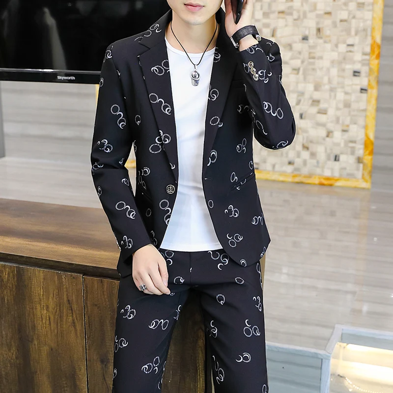 2024 autumn new men\'s Korean version slimming trend (suit + trousers) stylish and handsome stylish letters two-piece set