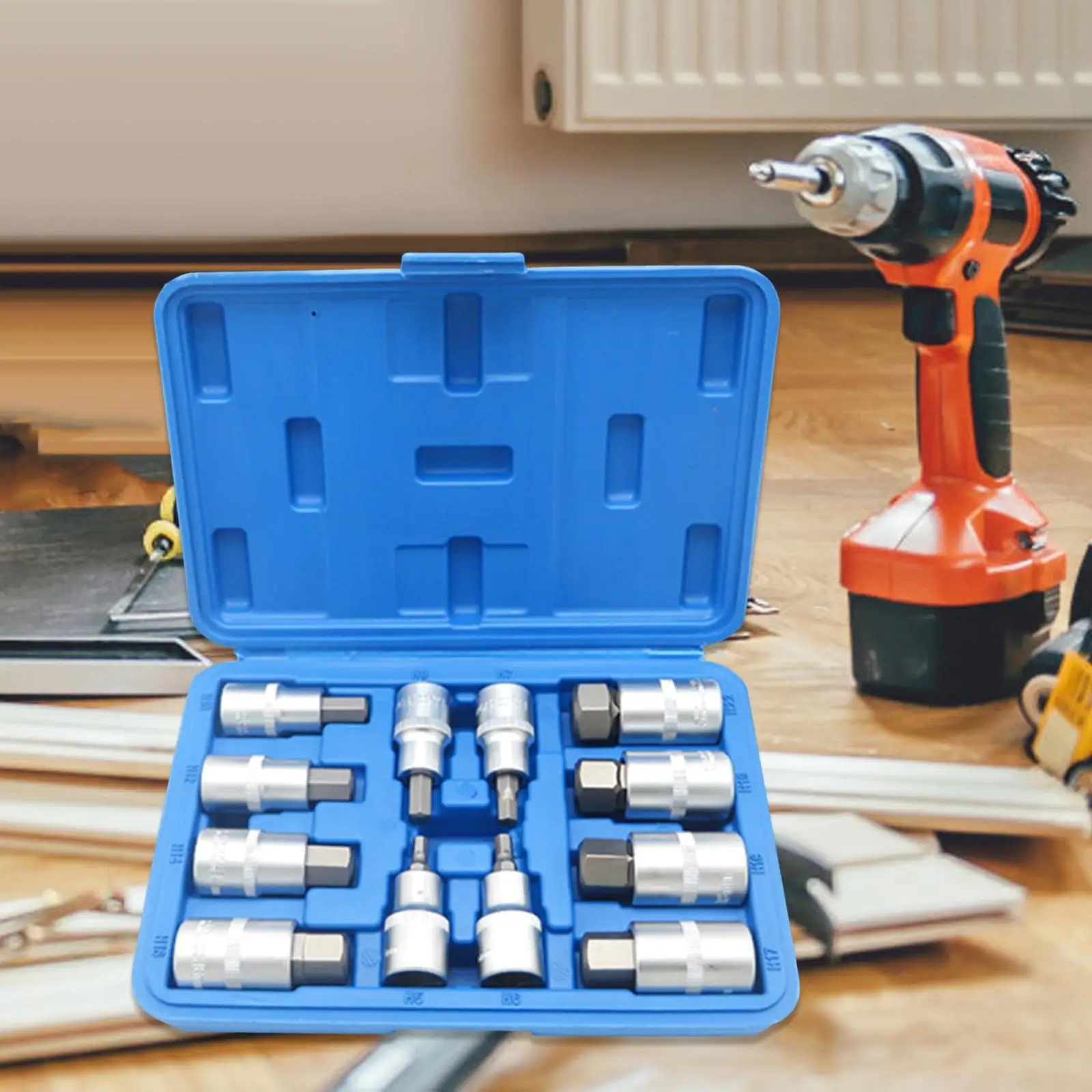 12 Pieces Hex Socket Bit Set Easy Installation Portable High Performance Supplies Sturdy Durability with Storage Case 1/2