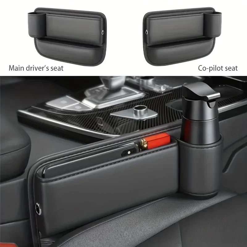 NEW Car Organizer Seat Gap Water Cup Holder Leather Universal Crevice Side Storage Box Driver Front Auto Seat Gap Filler