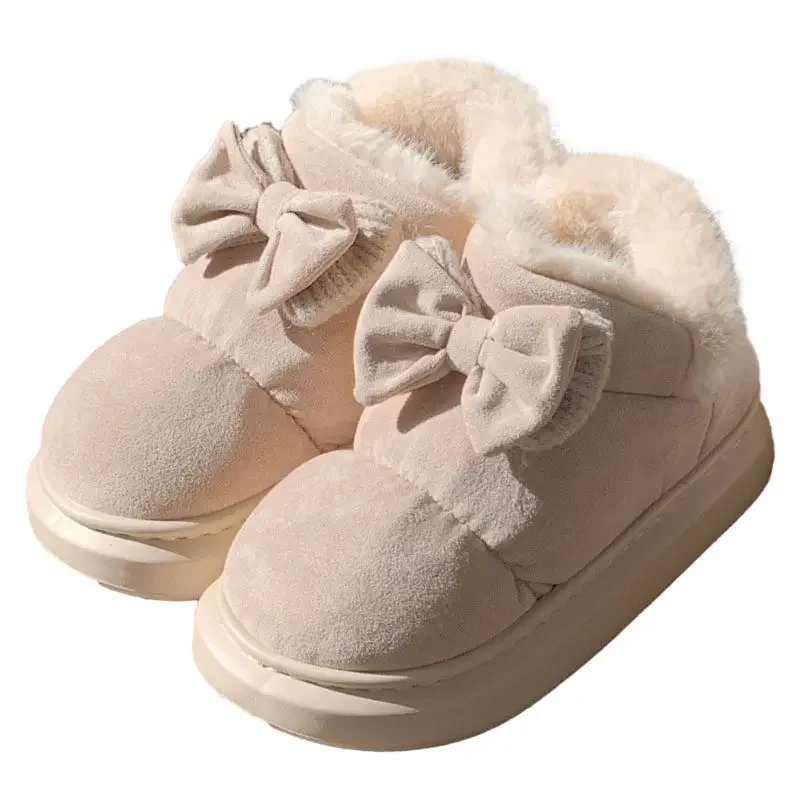 Outer wear cute bow fashion simple snow boots female winter new velvet thickened warm short cylinder cotton boots