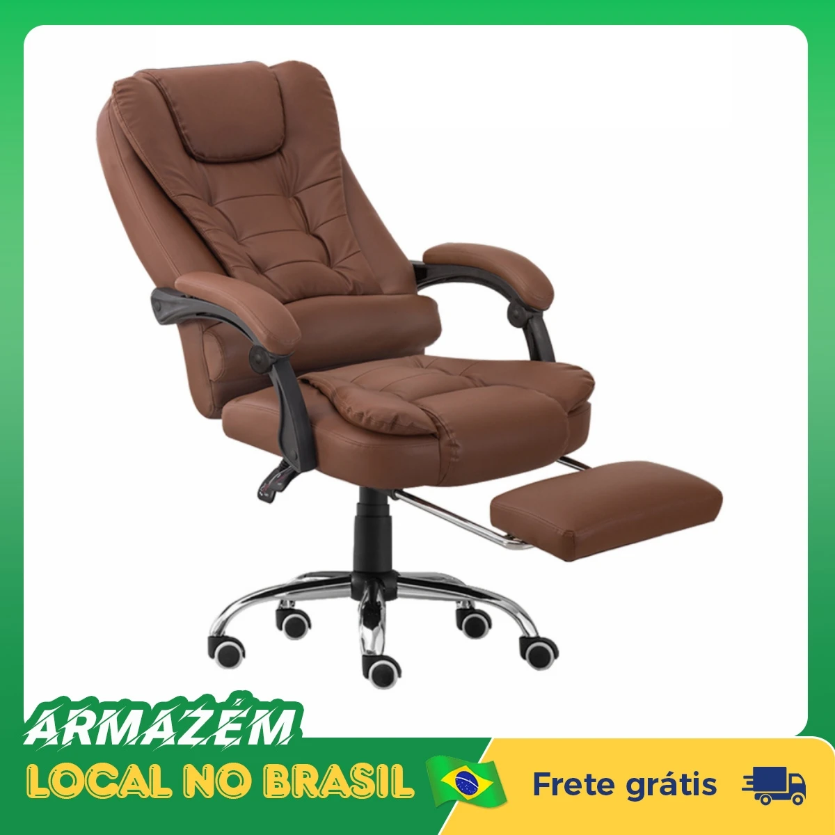 Cadeira giratória Python Fly em marrom escuro, cadeira giratória presidencial, com apoio para os pés e encosto ajustável.