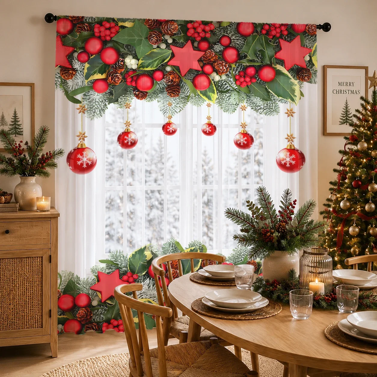 Christmas Modern Gradient Sheer Curtain, Good Quality Light Reducing Luxurious Privacy Voile For Living/Bedroom/Kids Room, Gift