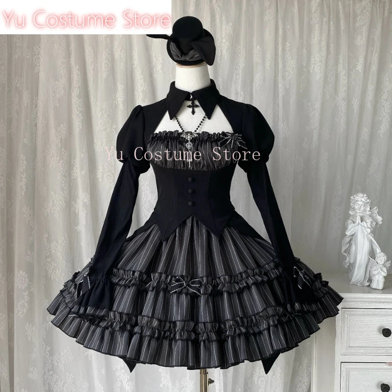 

Vintage Gothic Lolita DressSets Women Halloween Duke Cosplay Costumes Harajuku Y2k Party Mini Dresses Punk Dark Stripe YuCosplay