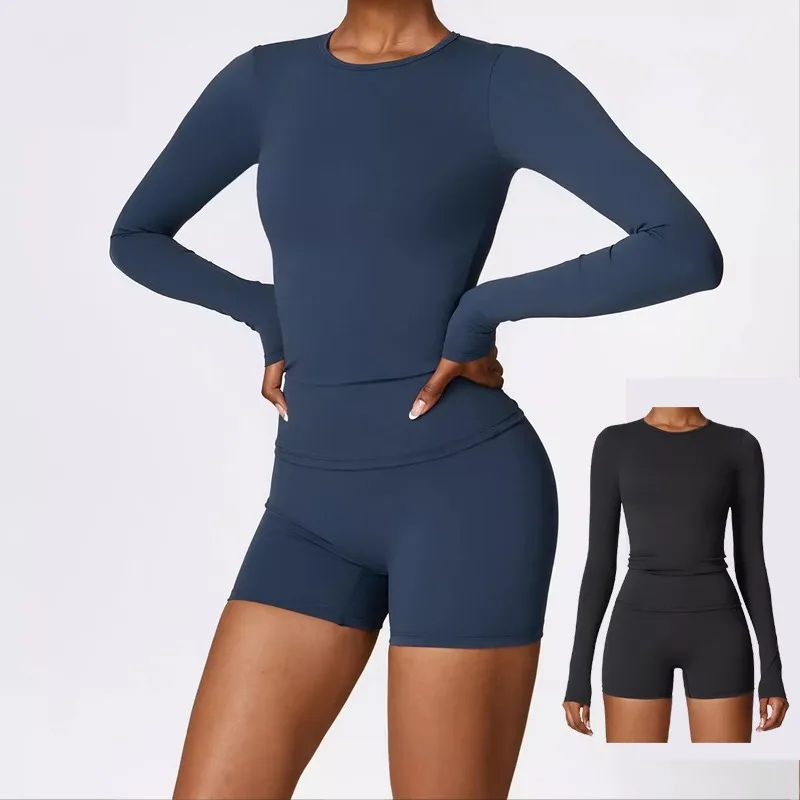 

Long Sleeve Yoga Wear T-Shirt Women Tight Fitness Running Sports Round Neck Top