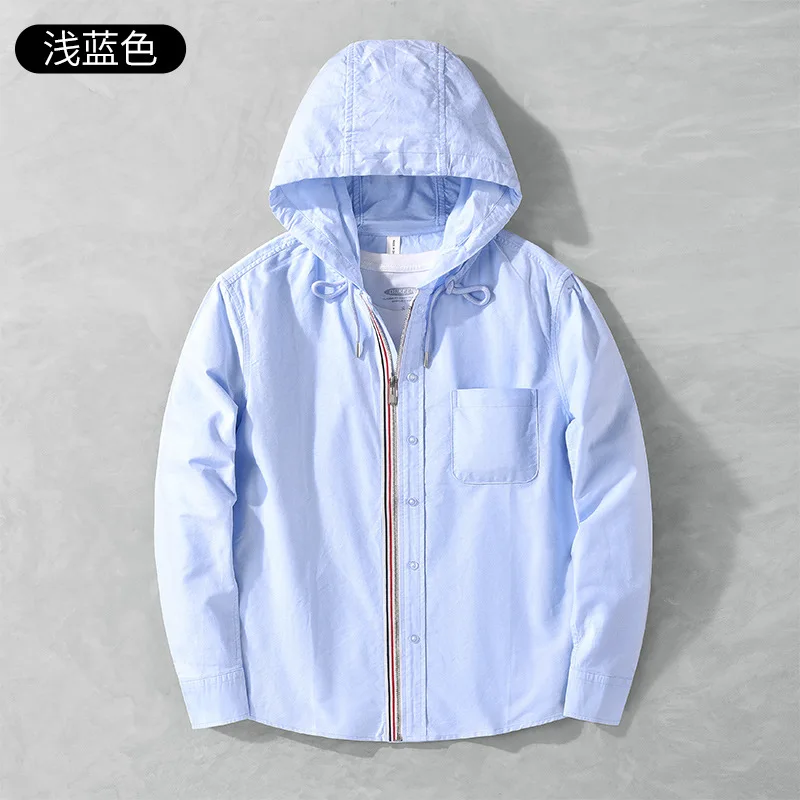 Men's Pure Cotton Handsome Long-sleeved Shirt Slim-fitting Hooded Shirt Jacket