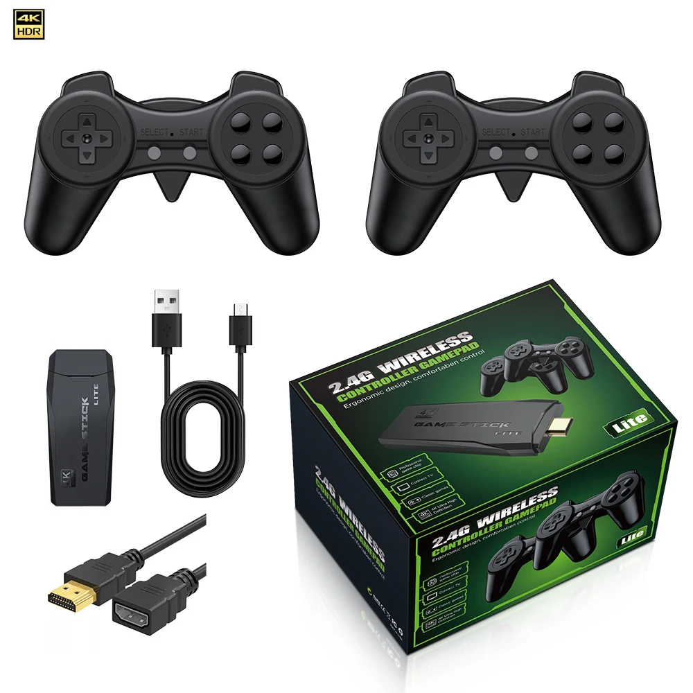Console Retrô Game Stick Lite 4K com 2 Controles Sem Fio 2,4 GHz — Preto