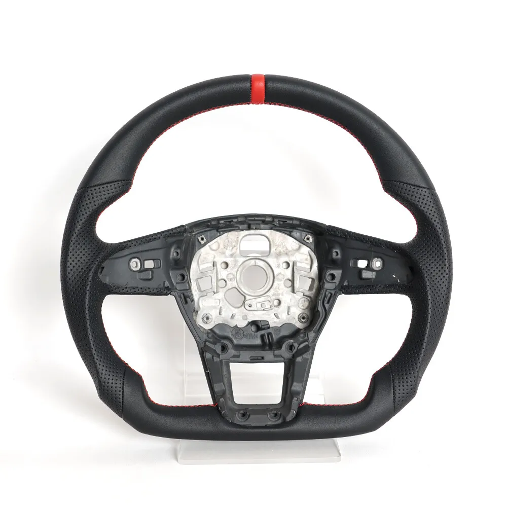 

Кожаный руль с круглой верхней частью и плоским низом, с красной строчкой, подходит для Audi A6 S6 A7 Q8 RS6 2019-2024, аксессуары для тюнинга автомобиля