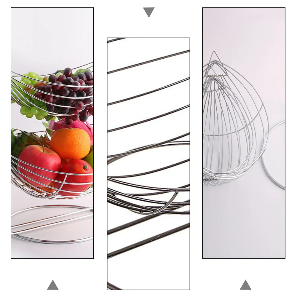 

1pc Iron Fruit Basket Double Layer Detachable Silver Stylish Metal Tray For Apple Banana Storage Organizer Wrought Iron Food