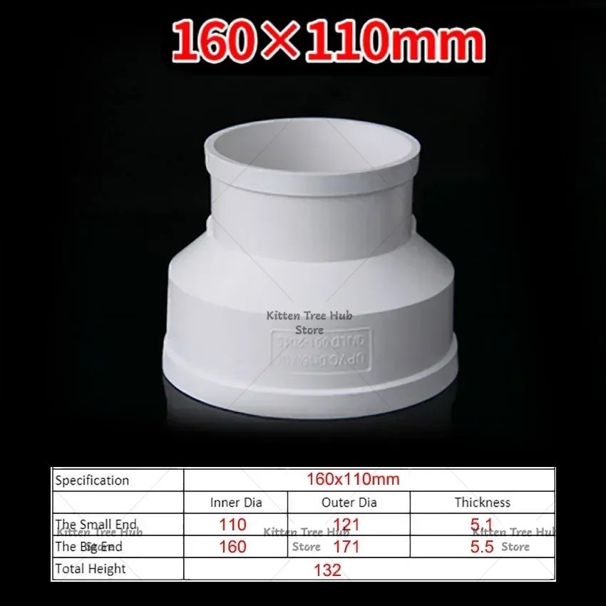 1pcs White PVC Reducing Straight Connector Inner Diameter 50 75 110 160 200 250 315 400mm Drain Pipe Adapter Drain Fittings