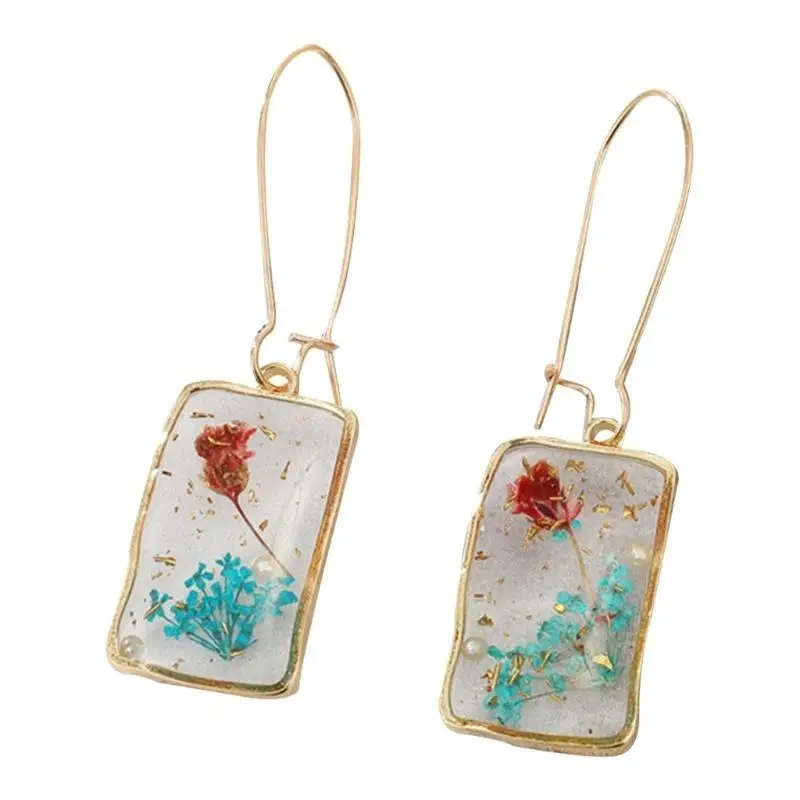A52E Artificial Dried Flower Immortal Flower Hoop Earring Women Colored Flower Plant Earring Party Wedding Jewelry