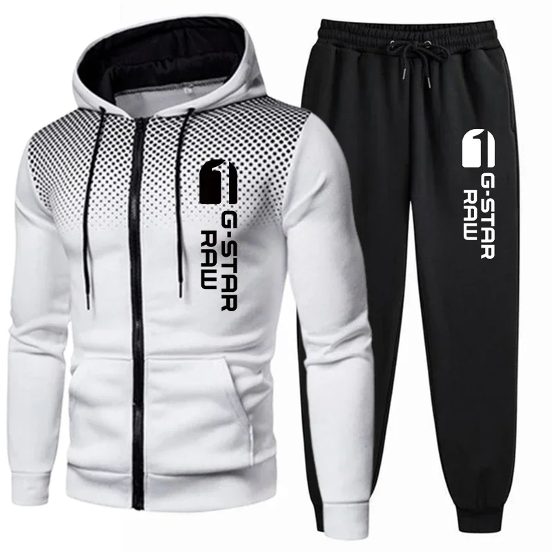 Mens Tracksuits Casual Sweatpants Printing Zipper Hooded Sweatshirt fashion Versatile Coat Outdoors Jogging Sports Clothing