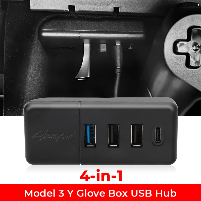 Glovebox USB Hub Ports for Tesla Model 3 Y 2021 2022 Docking Station 4 In 1 Game Co-pilot Spiliter Upgrade Data Transfer Adapter