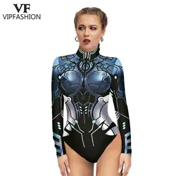 VIP FASHION Halloween Women Cosplay Robot Punk Printed Zentai One Piece Bodysuits Carnival Punk Performance Costume