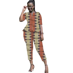 Moda nigeriana meia manga tops com calças para mulheres, camisa com zíper, calças cortadas, desgaste do casamento africano, roupas Ankara