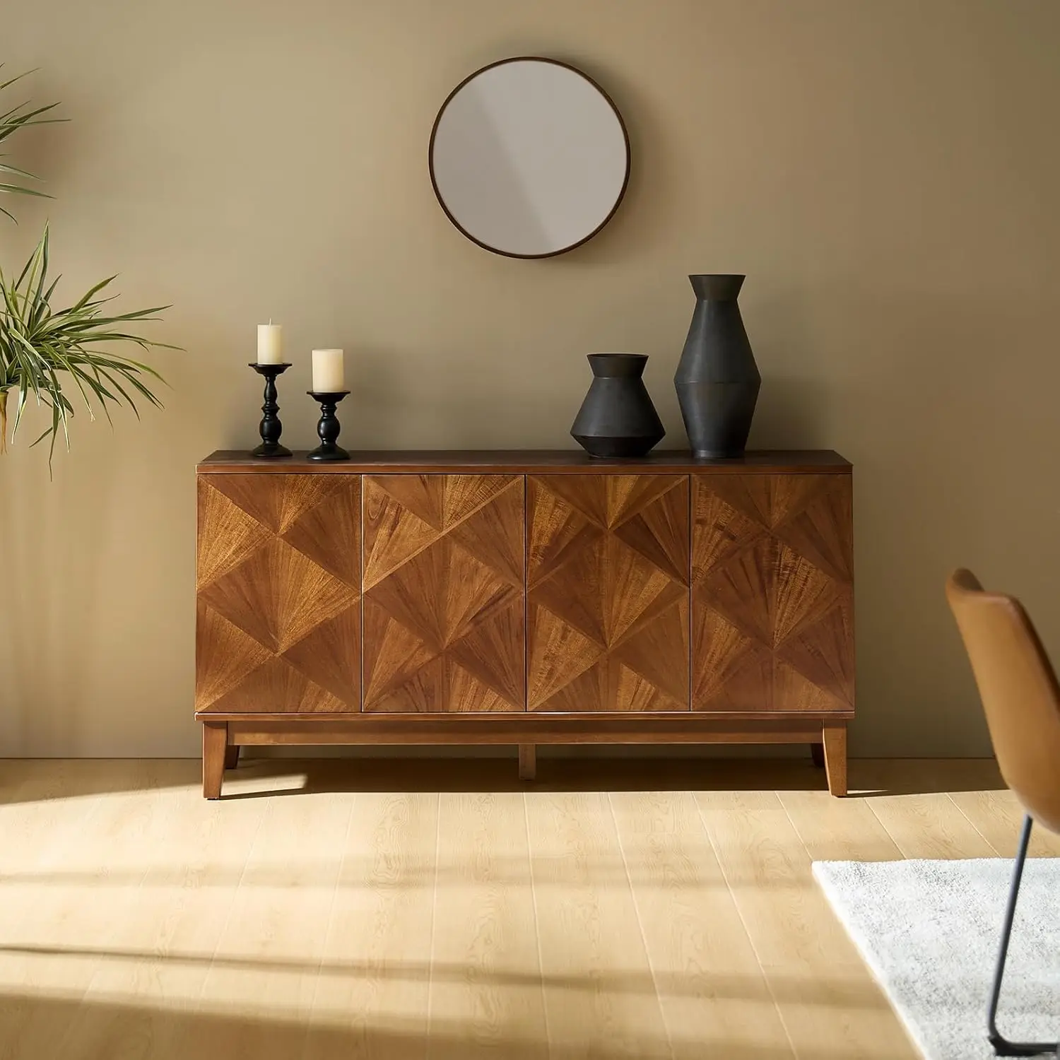 HOME Mid Century Sideboard Buffet Cabinet with Solid Wood Legs, 60