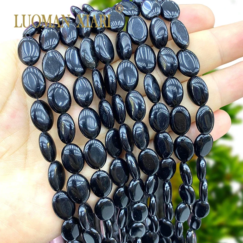 10x14mm Natural Stone Oval Shape Black Agates Loose Spacer Beads for Jewelry Making Diy Earrings Bracelet Charms Accessories