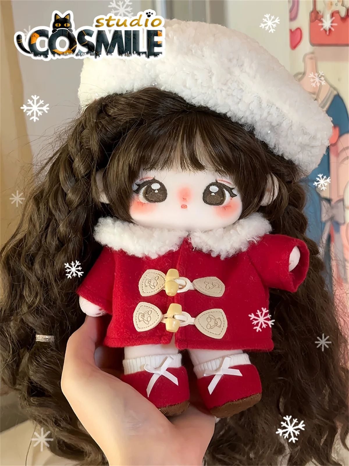 

Idol Star New Year Warm Christmas Red Coat Winter Hat Scarf Costume Stuffed Plushie 20cm Plush Doll Clothing Toy Clothes LB