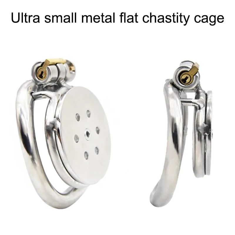 Ultra-small metal flat CB lock chastity device stainless steel arc penis ring chastity cage adult products sex toys