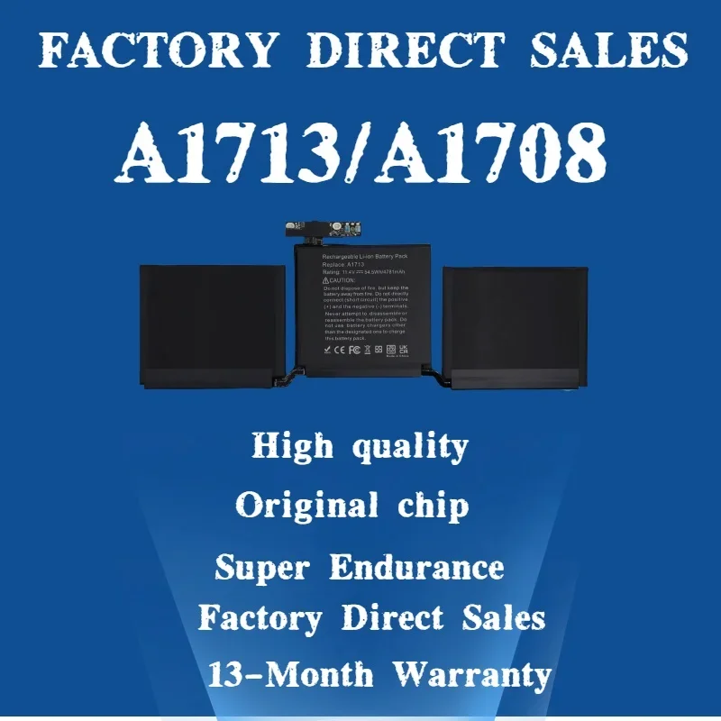 

A1713 A1708 Laptop Battery For Apple MacBook Pro 13" A1708 2016 2017 EMC 2978 3164 020-00946 MLL42LL 11.4V/54.5Wh 4781mAh