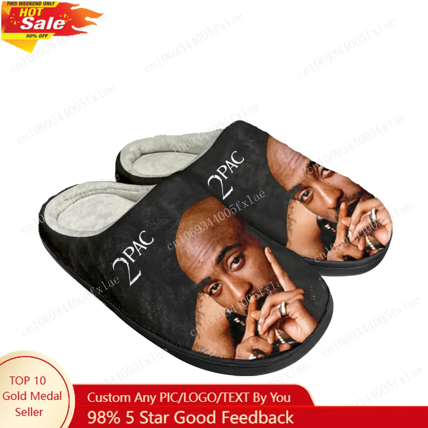 

2Pac Hip Hop Rapper Tupac Pop Home Cotton Custom Slippers Mens Womens Sandals Plush Bedroom Keep Warm Shoe Thermal Slipper Black