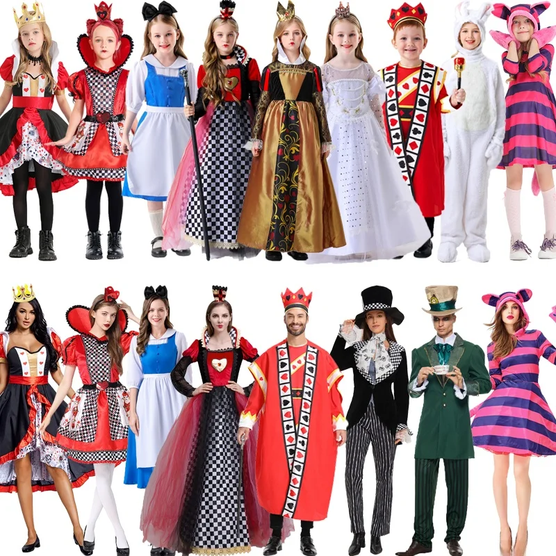 Halloween Alice im Wunderland Cos König Alice Weiße Königin Mad Hatter Eltern-Kind-Rollenspiel-Kostüm aus Polyestermaterial